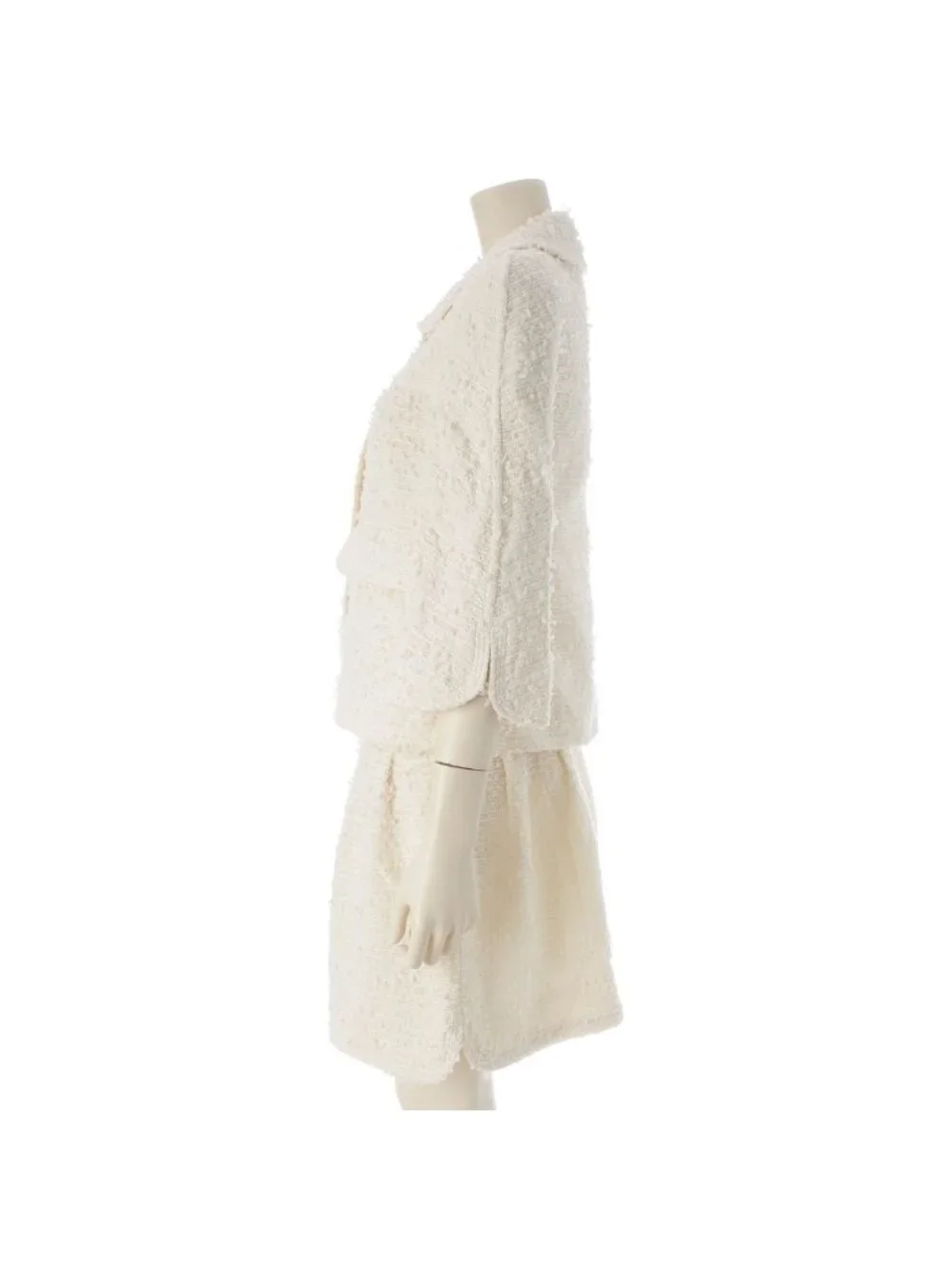 Chanel Tweed Lion Button Jacket Dress Set White 34